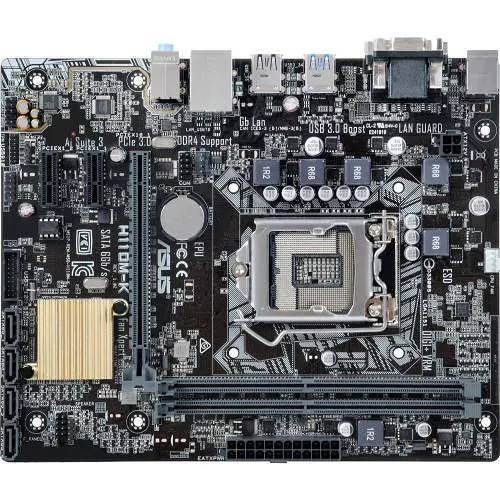 ASUS H110M-K Desktop Motherboard - 1x Socket H4 LGA-1151 - Intel H110 - 2x DDR4 - 1x PCIe x16 - Micro ATX