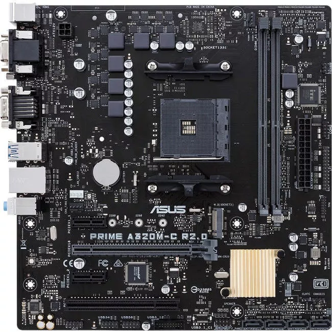 ASUS PRIME A320M-C R2.0 Desktop Motherboard - 1x Socket AM4 - AMD A320 - 2x DDR4 - RAID - 1x M.2 - 1x PCIe x16 - Micro ATX