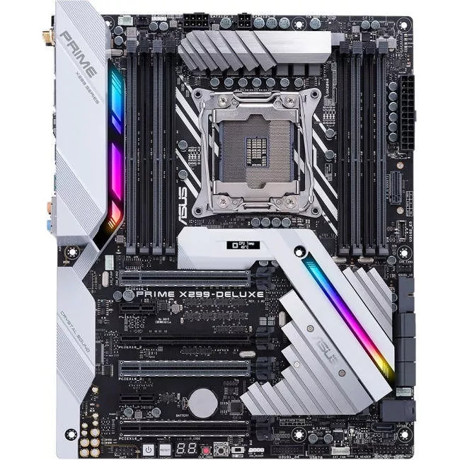 ASUS PRIME X299-DELUXE Desktop Motherboard - 1x Socket R4 LGA-2066 - Intel X299 - 8x DDR4 - RAID - 2x M.2 - 4x PCIe x16 - Wi-Fi - ATX