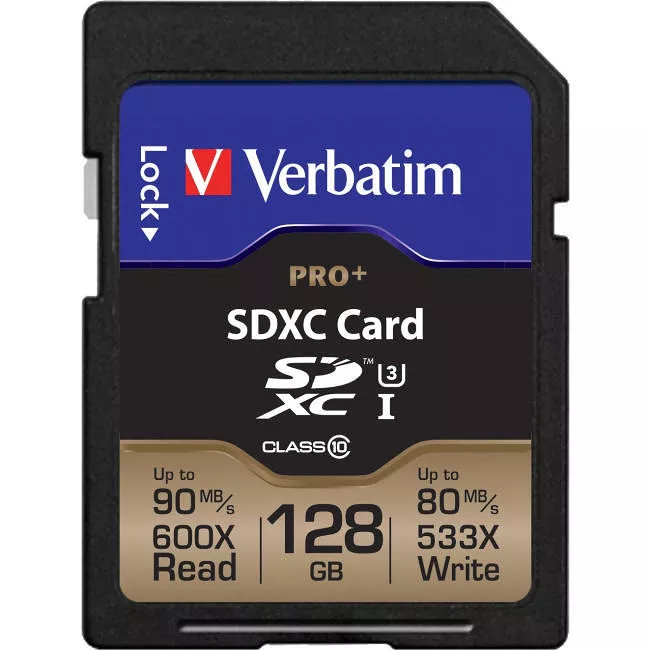 Verbatim 49198 128 GB Pro Plus 600X SDXC Memory Card UHS-I V30 U3 Class 10