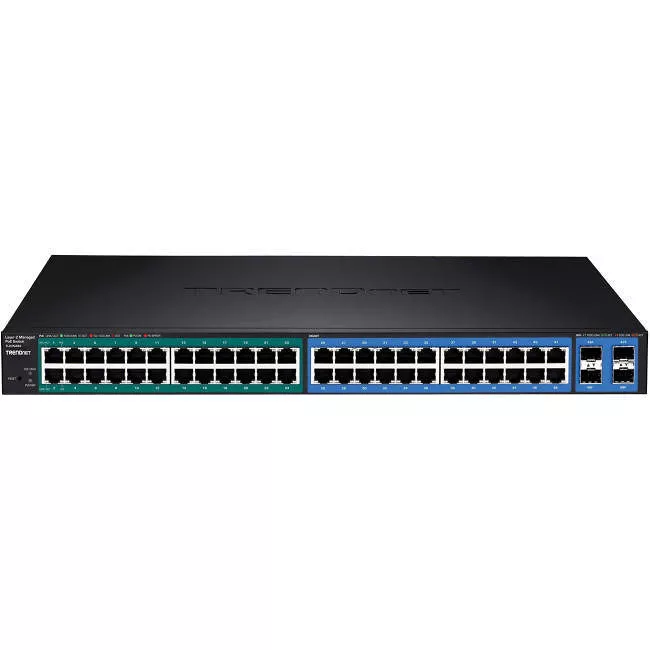 TRENDnet TL2-PG484 48-Port Gigabit PoE+ Managed Layer 2 Switch; 24 Gigabit Ports; 24 Gigabit PoE+ Ports; 4 Shared SFP Slots; 96Gbps Switching Capacity; Lifetime Protection;