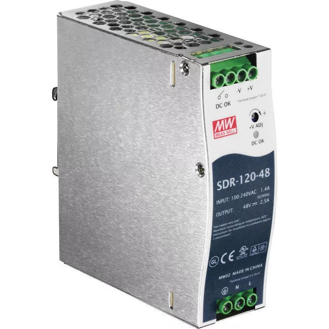 TRENDnet TI-S12048 120 W Single Output Industrial DIN-Rail Power Supply, Extreme -25 to 70 &deg;C (-13 to 158 &deg;F) Operating Temp, Power Supply 120W, DIN-Rail Mount, Overload Protection, Silver,