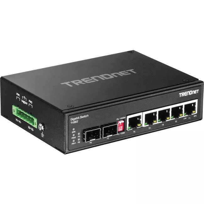 TRENDnet TI-G62 6-Port Hardened Industrial Gigabit DIN-Rail Switch, 12 Gbps Switching Capacity, IP30 Rated Metal Housing -40 to 75 ºC (-40 to 167 ºF),DIN-Rail & Wall Mounts Included, Lifetime Protection, Black,