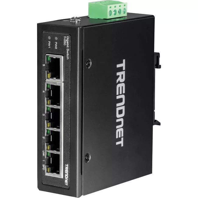 TRENDnet TI-G50 5-Port Hardened Industrial Gigabit DIN-Rail Switch, 10 Gbps Switching Capacity, IP30 Rated Network Switch (-40 to 167 ?F), DIN-Rail & Wall Mounts Included, Lifetime Protection, Black,