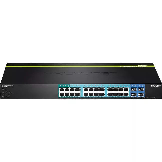 TRENDnet TPE-2840WS 28-Port Gigabit Web Smart PoE+ Switch, 24 x Gigabit Ports, 4 x Shared Gigabit Ports (RJ-45 or SFP), 185W PoE Budget, 56Gbps Switching Capacity, Lifetime Protection, Black,