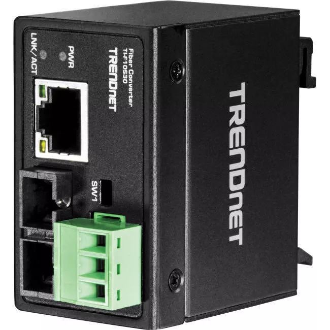 TRENDnet TI-F10S30 Hardened Industrial 100Base-FX Single-Mode SC Fiber Converter; (30 km; 18.6 Miles); IP40 Rated Housing;