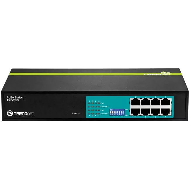 TRENDnet TPE-T80 8-Port 30 Watt 10/100Mbps PoE+ Switch