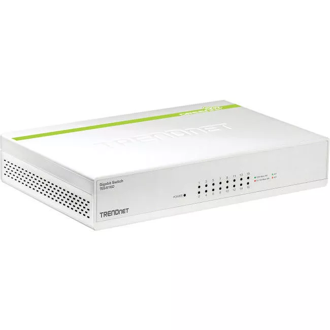 TRENDnet TEG-S16D 16-Port Gigabit GREENnet Switch, Polycarbonate, QoS Prioritization, 32 Gbps Switching Fabric, Fanless, Plug and Play, Network Ethernet Switch, Jumbo Frame Support, White,