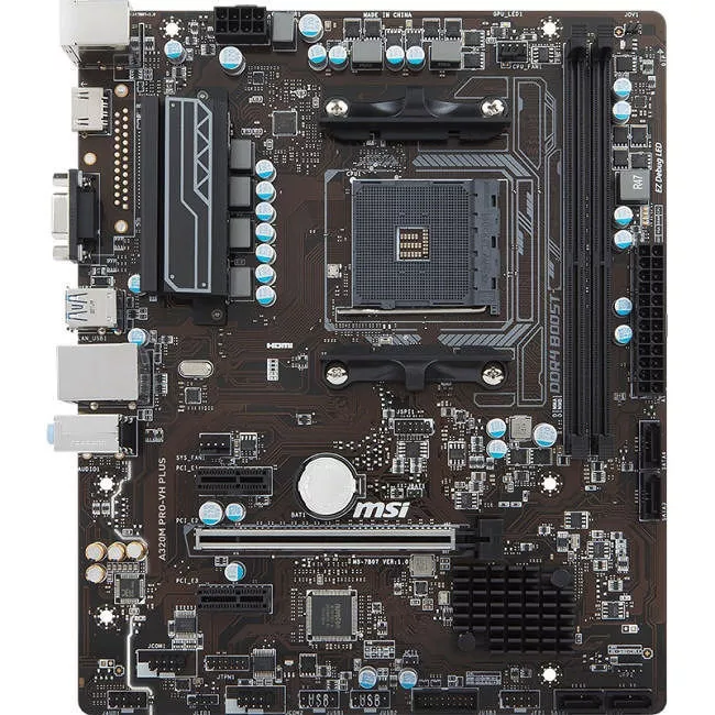 MSI A320M PRO-VH PLUS Desktop Motherboard - 1x Socket AM4 - AMD A320 - 2x DDR4 - RAID - 1x PCIe x16 - Micro ATX