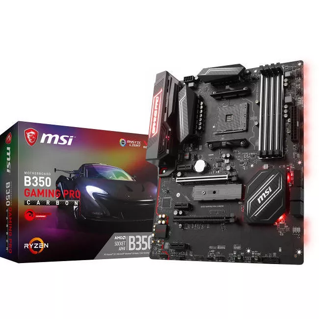 MSI B350 GAMING PRO CARBON Desktop Motherboard - 1x Socket AM4 - AMD B350 - 4x DDR4 - RAID - 1x M.2 - 2x PCIe x16 - ATX