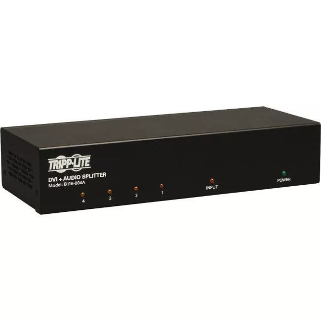 Tripp Lite B116-004A 4-Port DVI Splitter with Audio and Signal Booster - Single-Link DVI-I 1920 x 1200 (1080p) @ 60 Hz TAA