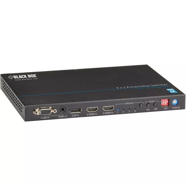 Black Box AVSC-0401H 4x1 Presentation Switcher - 4K, HDMI, DisplayPort, VGA, HDBaseT