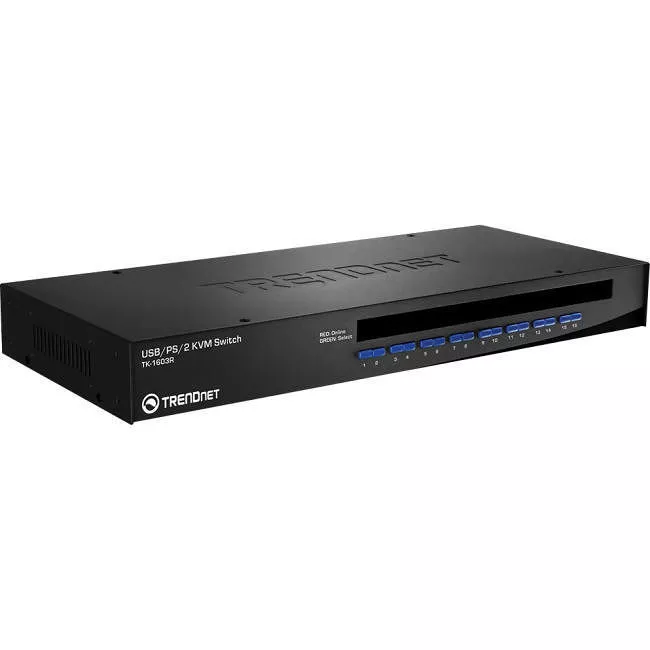 TRENDnet TK-1603R 16-Port Rack Mount USB KVM Switch, VGA and USB Connection, Supports USB and PS/2, Auto-Scan, Device Monitoring, Audible Feedback, Plug and Play, Hot Pluggable, Rack Mountable, Black,