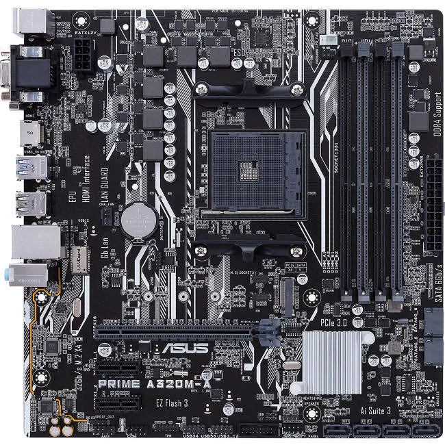 ASUS PRIME A320M-A Desktop Motherboard - 1x Socket AM4 - AMD A320 - 4x DDR4 - RAID - 1x M.2 - 1x PCIe x16 - Micro ATX