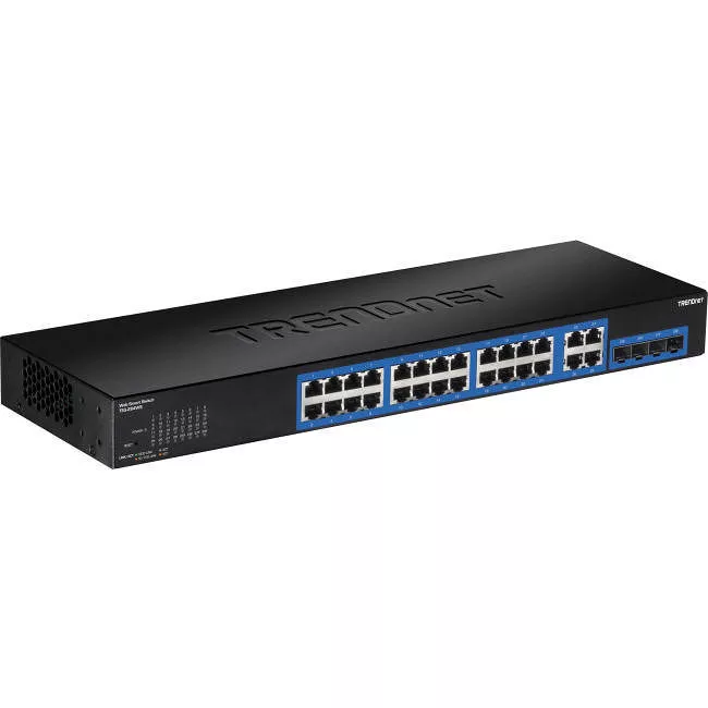 TRENDnet TEG-284WS 28-Port Gigabit Web Smart Switch; 24 x Gigabit Ports; 4 x Shared Gigabit Ports (RJ-45/SFP); VLAN; QoS; LACP; IPv6; 56Gbps Switching Capacity; Lifetime Protection;
