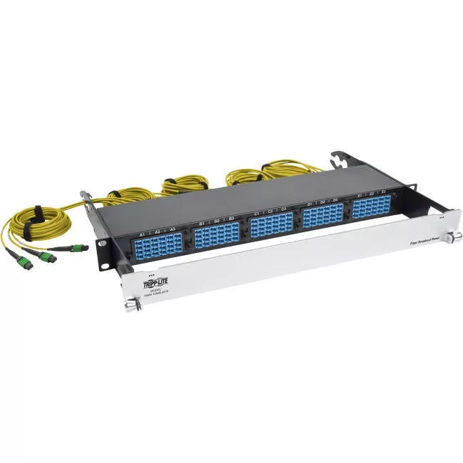 Tripp Lite N48K-15M8L60S-B Eaton  40/100Gb Fiber Breakout Patch Panel, 40Gb to 4 x 10Gb, 100Gb to 4 x 25Gb, 15 MTP QSFP to 60 LC Duplex 9/125 Singlemode Ports, 1U