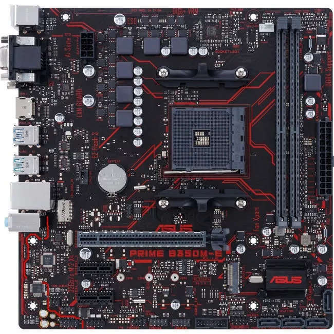 ASUS PRIME B350M-E Desktop Motherboard - 1x Socket AM4 - AMD B350 - 2x DDR4 - RAID - 1x M.2 - 1x PCIe x16 - Micro ATX