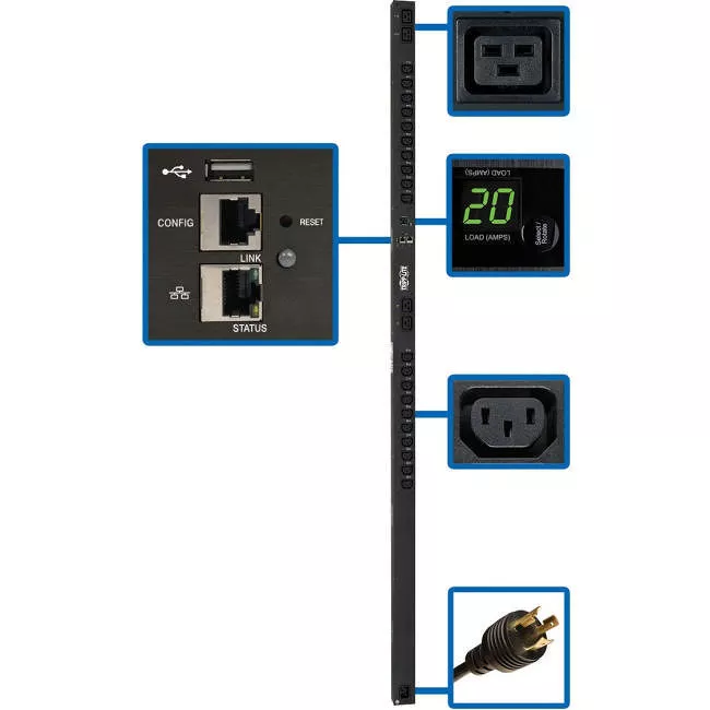 Tripp Lite PDUMV20HVNETLX PDU - 208/230V Outlets - 20x C13 - 4x C19 - C20/L6-20P - TAA - 3.7kW - Single-Phase Switched - LX Interface