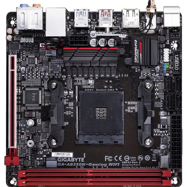 GIGABYTE GA-AB350N-GAMINGWIFI Desktop Motherboard - 1x Socket AM4 - AMD B350 - 2x DDR4 - RAID - 1x M.2 - 1x PCIe x16 - Wi-Fi - Mini ITX