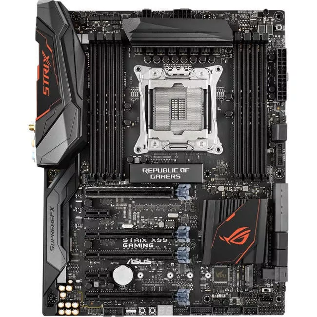 ASUS ROG STRIX X99 GAMING Desktop Motherboard - 1x Socket LGA 2011-v3 - Intel X99 - 8x DDR4 - 1x M.2 - 4x PCIe x16 - Wi-Fi - ATX