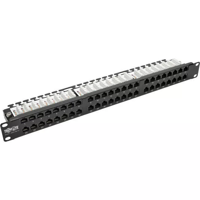 Tripp Lite N052-048-1U Tripp Lite by Eaton 48-Port 1U Rack-Mount High-Density UTP 110-Type Patch Panel, RJ45 Ethernet, 568B, Cat5/5e, TAA