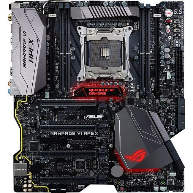 ASUS ROG RAMPAGE VI APEX Desktop Motherboard - 1x Socket R4 LGA-2066 - Intel X299 - 4x DDR4 - RAID - 2x M.2 - 4x PCIe x16 - Wi-Fi - EATX