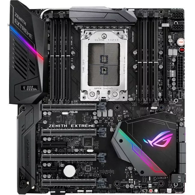 ASUS ROG ZENITH EXTREME Desktop Motherboard - 1x Socket TR4 - AMD X399 - 8x DDR4 - RAID - 3x M.2 - 4x PCIe x16 - Wi-Fi - 1x RJ-45 - 4.1 - EATX