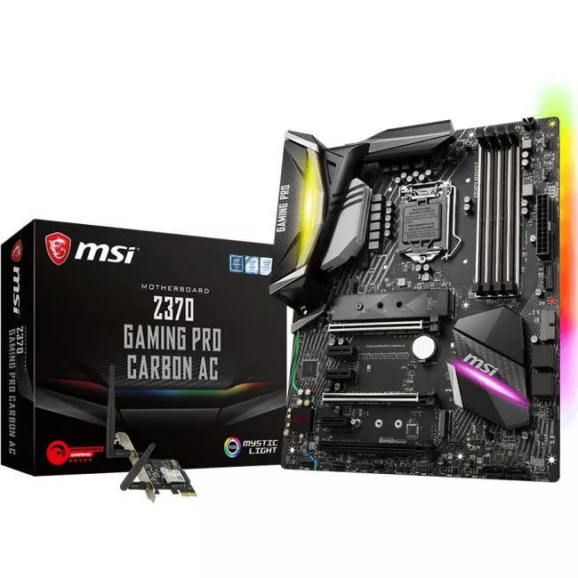MSI Z370 GAMING PRO CARBON AC Desktop Motherboard - 1x Socket H4 LGA-1151 - Intel Z370 - 4x DDR4 - RAID - 2x M.2 - 3x PCIe x16 - Wi-Fi - ATX