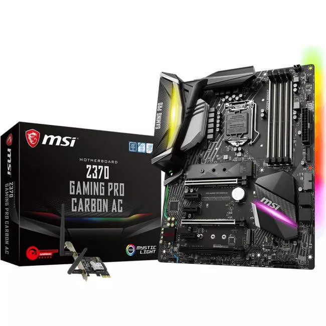 MSI Z370 GAMING PRO CARBON Desktop Motherboard - 1x Socket H4 LGA-1151 - Intel Z370 - 4x DDR4 - RAID - 2x M.2 - 3x PCIe x16 - Wi-Fi - ATX