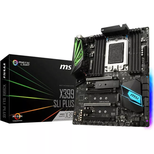 MSI X399SLIPLUS Desktop Motherboard - 1x Socket TR4 - AMD X399 - 8x DDR4 - RAID - 3x M.2 - 4x PCIe x16 - ATX