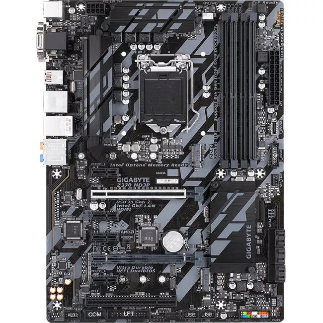 GIGABYTE Z370 HD3P Desktop Motherboard - 1x Socket H4 LGA-1151 - Intel Z370 - 4x DDR4 - RAID - 2x M.2 - 2x PCIe x16 - ATX