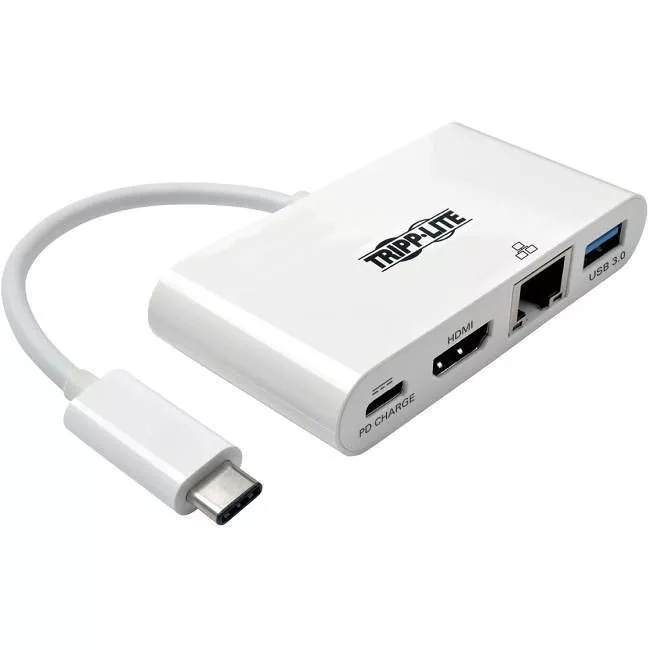 Tripp Lite U444-06N-H4GU-C USB-C Multiport Adapter - 4K HDMI USB 3.x (5Gbps) Hub Port GbE 60W PD Charging HDCP White