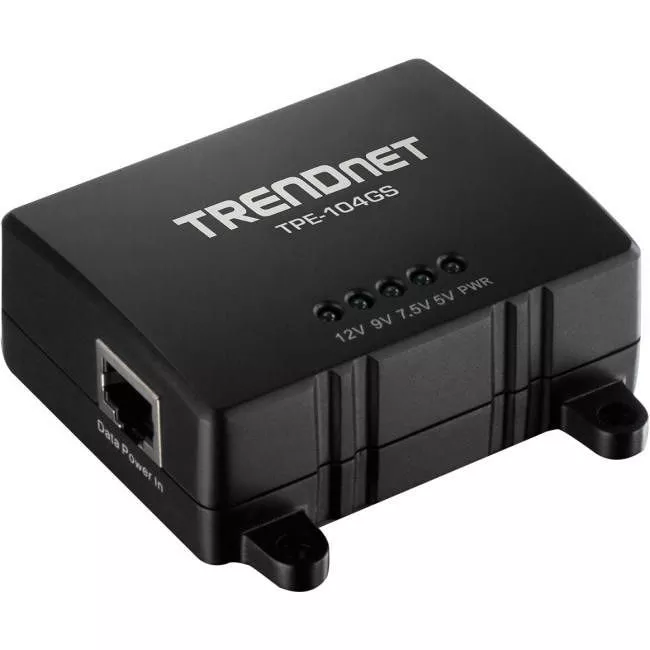 TRENDnet TPE-104GS Gigabit PoE Splitter, 1 x Gigabit PoE Input Port, 1 x Gigabit Output Port, Up to 100m (328 ft), Supports 5V, 9V, 12V Devices, 802.3af PoE Compatible, PoE Powered, Black,