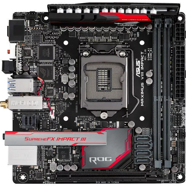 ASUS MAXIMUS VIII IMPACT Desktop Motherboard - 1x Socket H4 LGA-1151 - Intel Z170 - 2x DDR4 - RAID - 1x M.2 - 1x PCIe x16 - Wi-Fi - Mini ITX