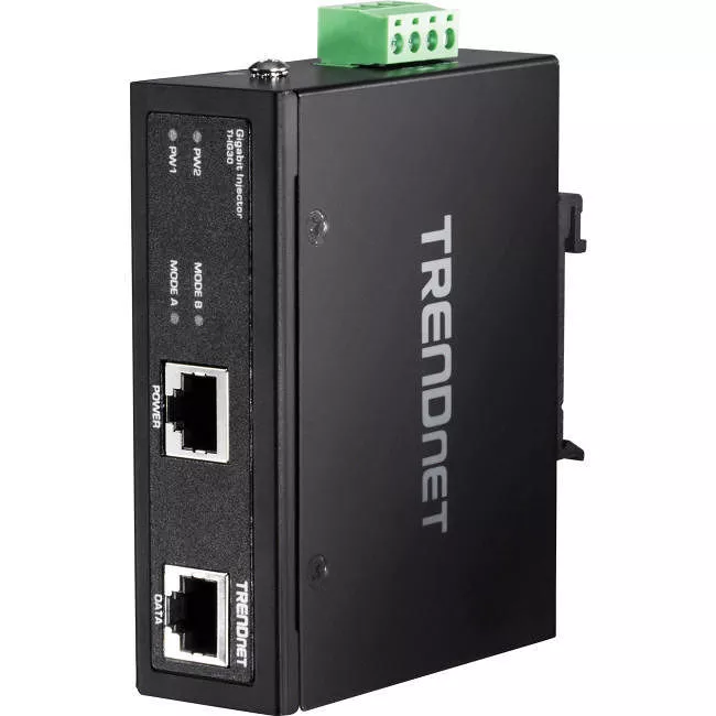 TRENDnet TI-IG30 Hardened Industrial Gigabit PoE+ Injector, DIN-Rail, Wall Mount, IP30 Rated Housing, DIN-rail & Wall Mounts Included,