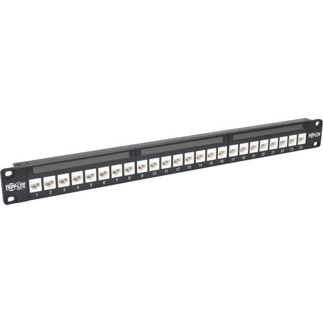 Tripp Lite N254-024-6A 24-Port 1U Rack-Mount Cat6a Feedthrough Patch Panel RJ45 Ethernet