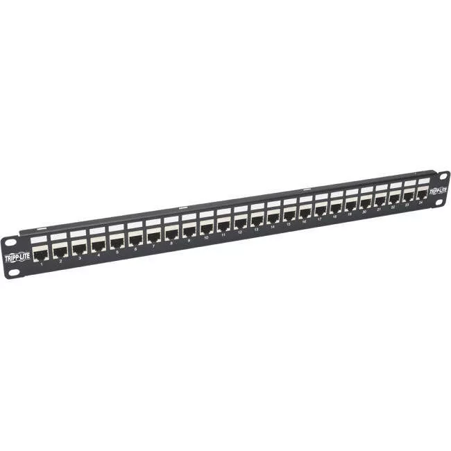 Tripp Lite N254-024-SH-6A 24-Port 1U Rack-Mount STP Shielded Cat6a Feedthrough Patch Panel RJ45 Ethernet TAA