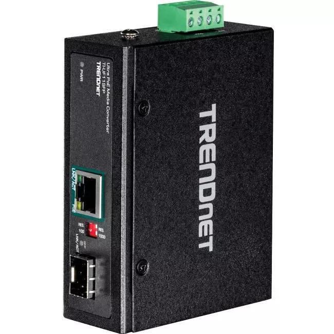 TRENDnet TI-UF11SFP Hardened Industrial SFP to Gigabit UPoE Media Converter; IP30 Rated Housing; Includes DIN-rail & Wall Mounts; Operating Temp. -40 to 75 ?C (-40 to 167 ?F);