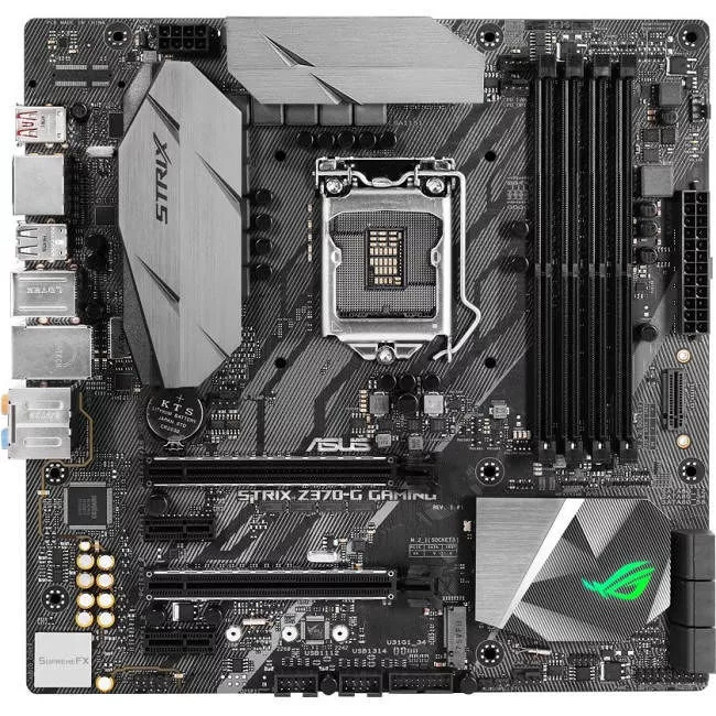 ASUS ROG STRIX Z370-G GAMING Desktop Motherboard - 1x Socket H4 LGA-1151 - Intel Z370 - 4x DDR4 - RAID - 2x M.2 - 2x PCIe x16 - Micro ATX