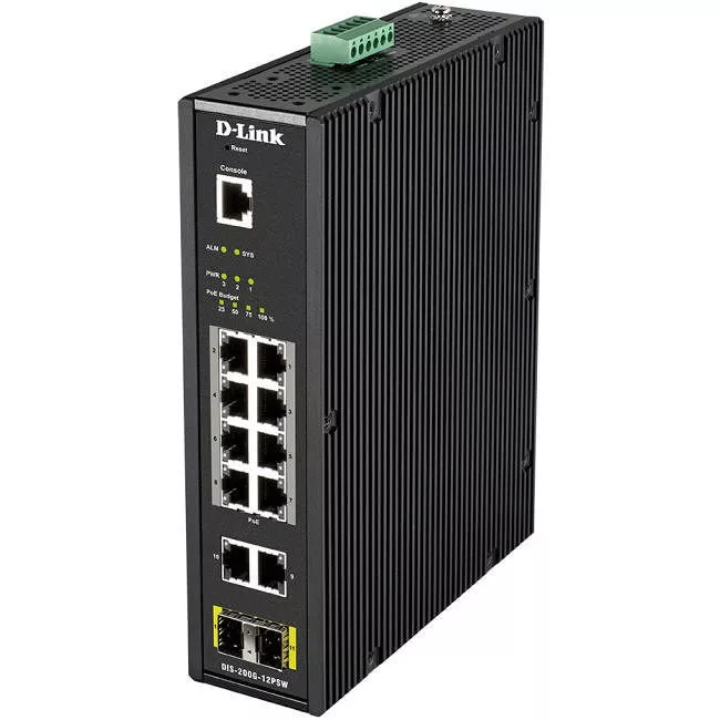 D-Link DIS-200G-12PSW 12-Port Gigabit Smart Managed Industrial PoE Switch-Wide Temp-240W PoE Budget
