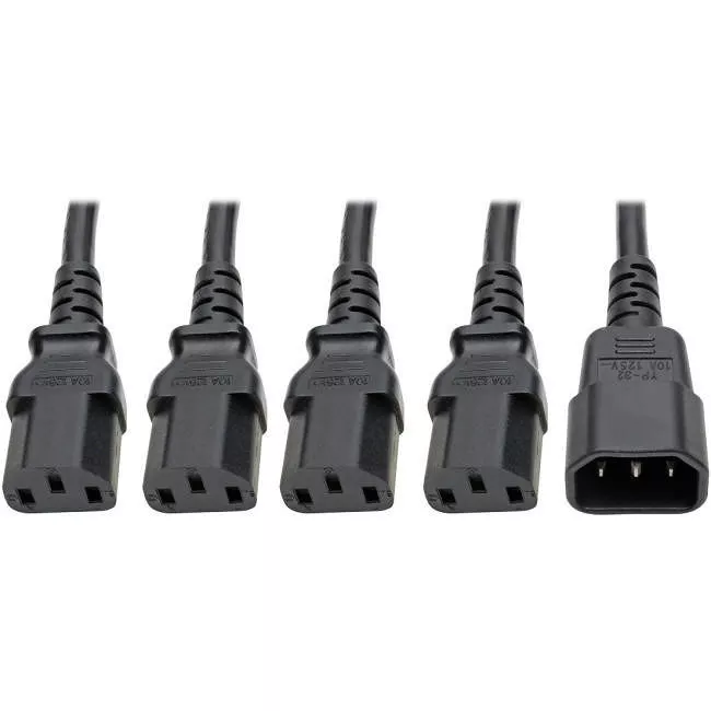 Tripp Lite P004-18N-4XC13 Y Splitter Computer Power Cord, 10A, 18 AWG (C14 to 4x C13), Black, 18 in
