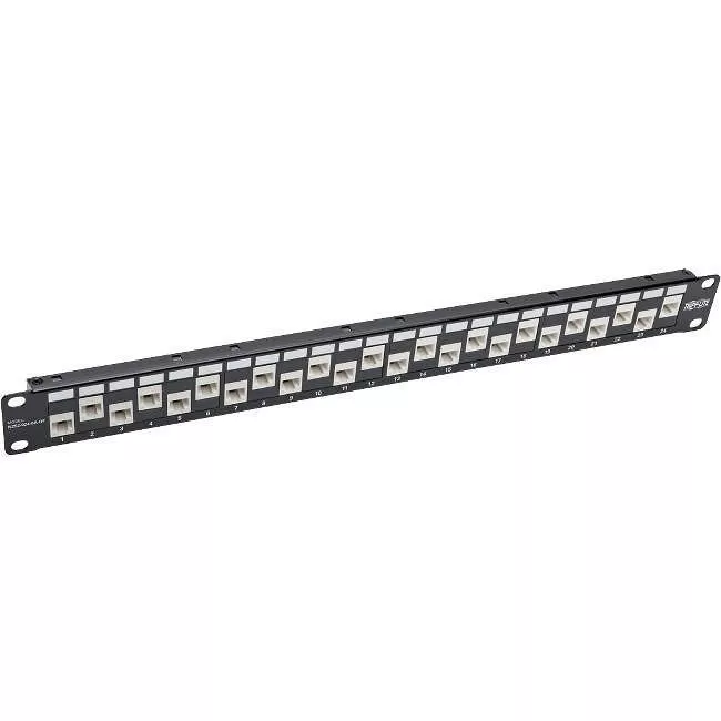 Tripp Lite N252-024-6A-OF Eaton 24-Port 1U Rack-Mount Cat6a/Cat6/Cat5e 110 Offset Patch Panel with Cable Management Bar, 110 Punchdown, RJ45, TAA