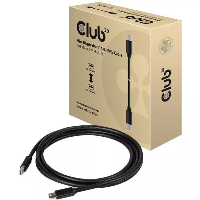 Club 3D CAC-1164 MiniDisplayPort 1.4 HBR3 Cable M/M 2m/6.56 Ft.