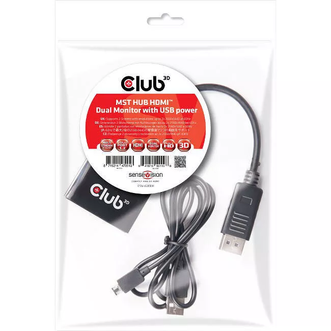 Club 3D CSV-6200H Multi Stream Transport (MST) Hub DisplayPort 1.2 to HDMI Dual Monitor