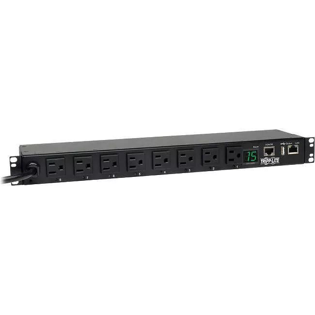 Tripp Lite PDUMH15NET2LX PDU 1.4kW Single-Phase Switched PDU LX Interface 120V Outlets (8 5-15R) NEMA 5-15P 12 ft. (3.66 m) Cord 1U Rack TAA