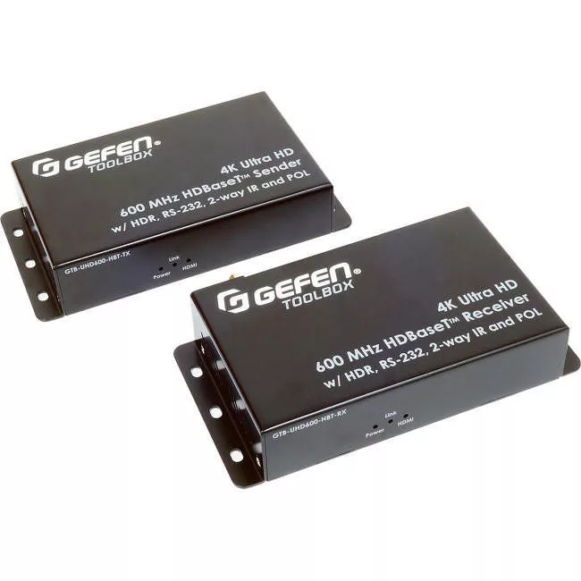 Gefen GTB-UHD600-HBT 4K Ultra HD 600 MHz HDBaseT Extender w/ HDR, RS-232, 2-way IR, and POL