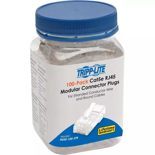 Tripp Lite N030-100-STR RJ45 Modular Connector for Round Stranded UTP Conductor 4-Pair Cat5e 100 Pk