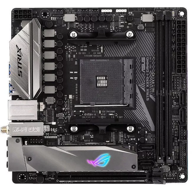 ASUS ROG STRIX X370-I GAMING Desktop Motherboard - 1x Socket AM4 - AMD X370 - 2x DDR4 - RAID - 2x M.2 - 1x PCIe x16 - Wi-Fi - Mini ITX