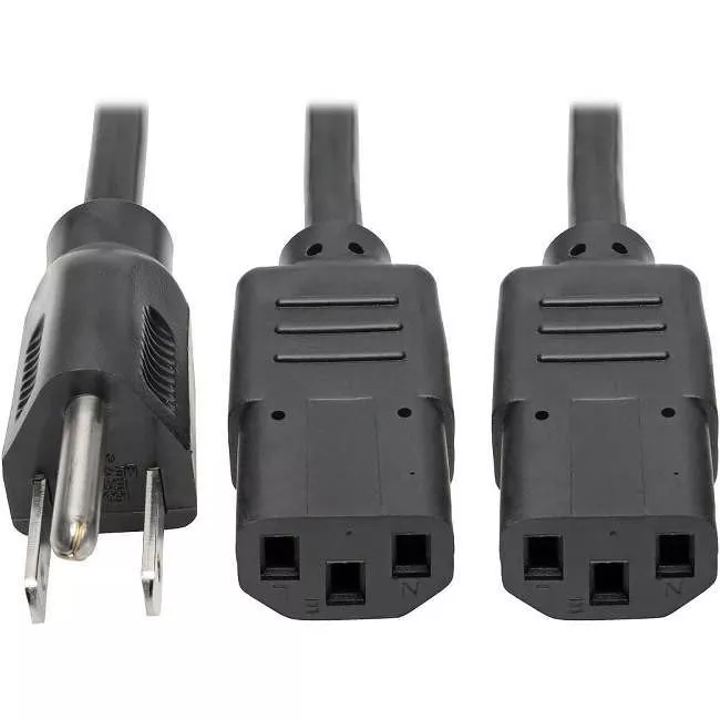 Tripp Lite P006-18N-2 Eaton Tripp Lite Series Y Splitter Power Cable, NEMA 5-15P to 2x C13 - 10A, 125V, 18 AWG, 1.5 ft. (0.45 m), Black