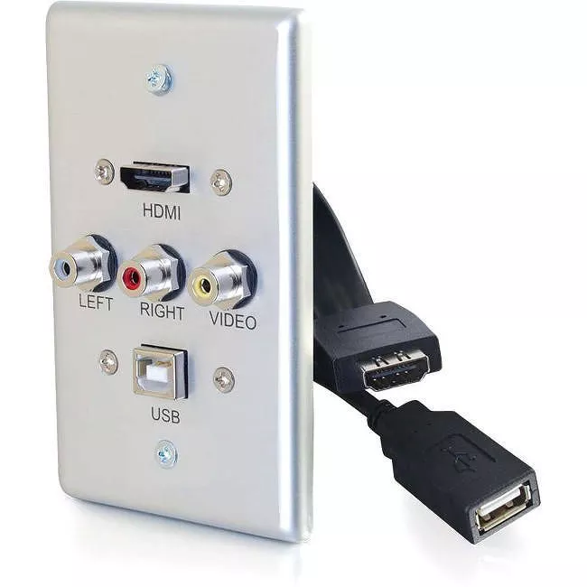 C2G 39876 Single Gang USB, Composite and HDMI Wall Plate Aluminum